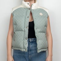 Gucci White Nylon and Blue GG Canvas Puffer Down Vest Size 42