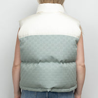 Gucci White Nylon and Blue GG Canvas Puffer Down Vest Size 42