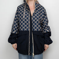 Gucci Navy GG Supreme Oversized Hooded Jacket Size 56