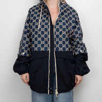 Gucci Navy GG Supreme Oversized Hooded Jacket Size 56