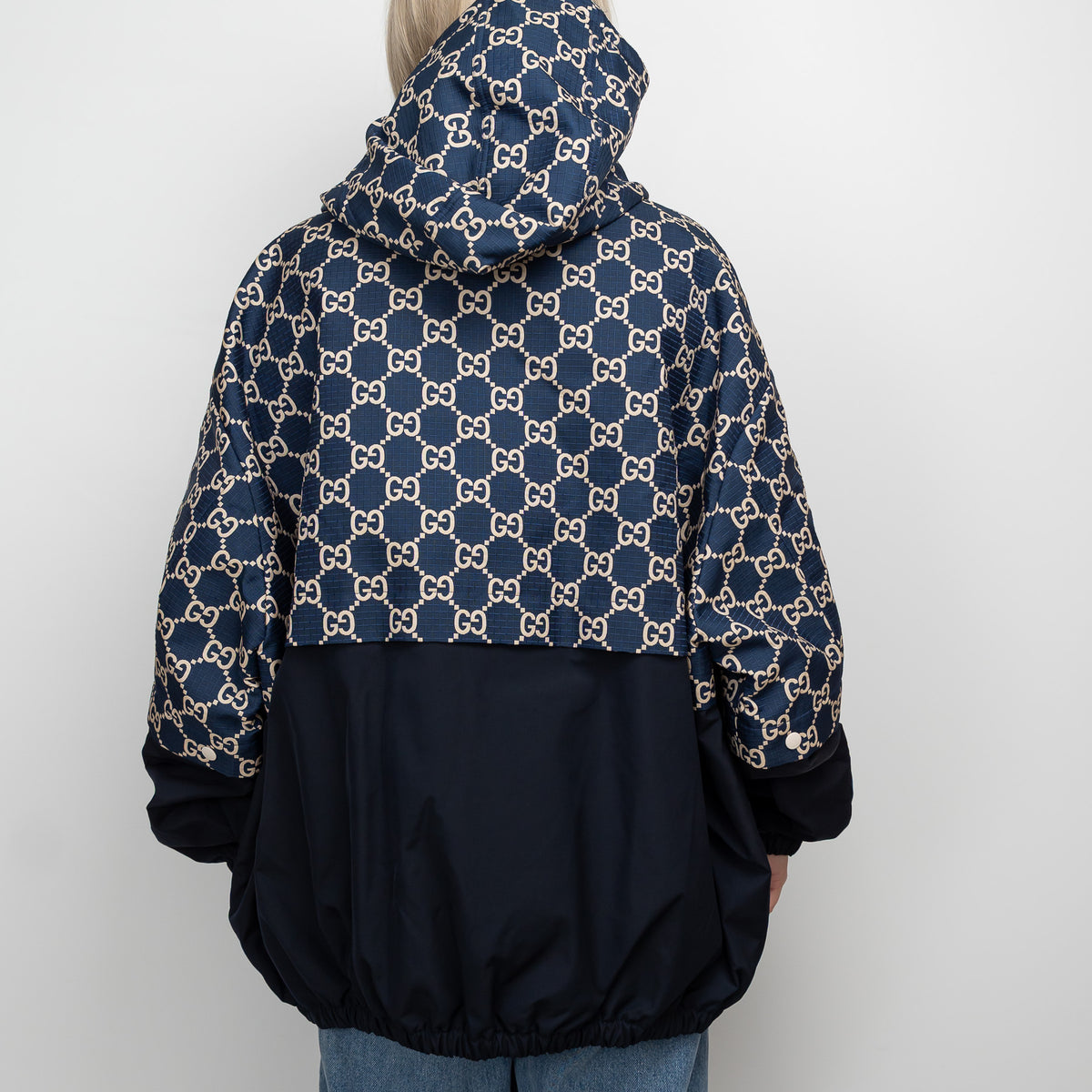 Gucci Navy GG Supreme Oversized Hooded Jacket Size 56