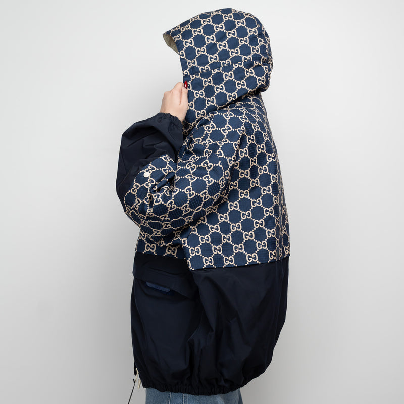 Gucci Navy GG Supreme Oversized Hooded Jacket Size 56