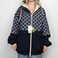 Gucci Navy GG Supreme Oversized Hooded Jacket Size 56