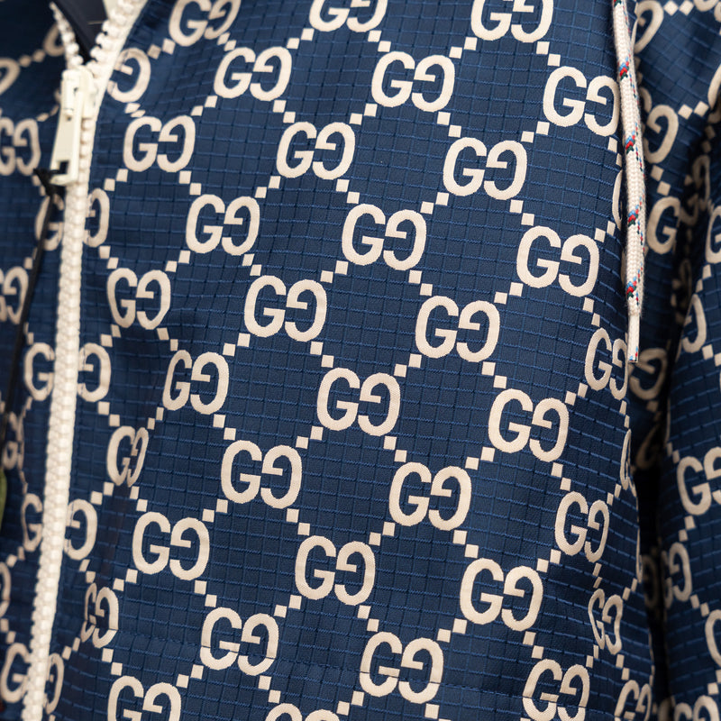 Gucci Navy GG Supreme Oversized Hooded Jacket Size 56