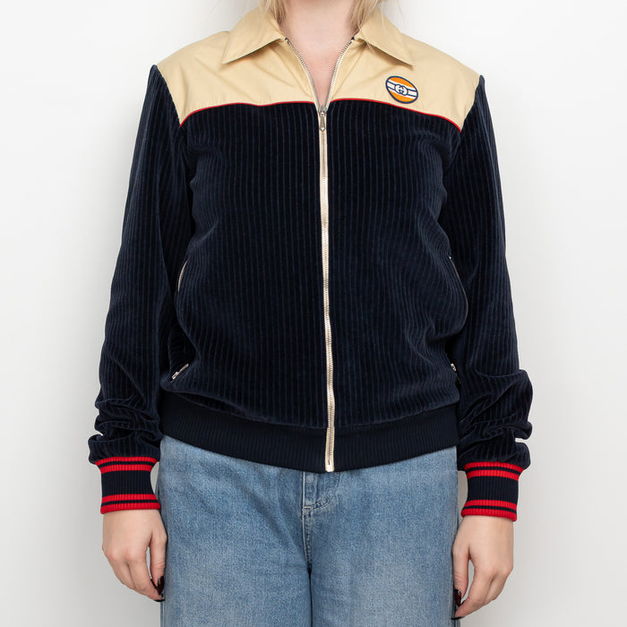 Gucci Beige Cotton and Navy Corduroy Bomber Jacket Size S