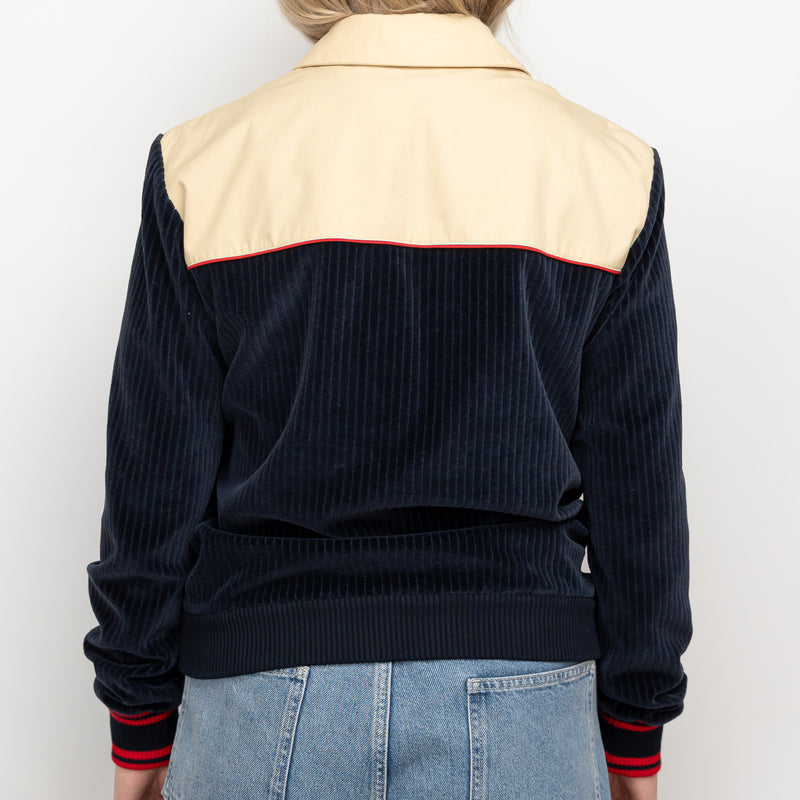 Gucci Beige Cotton and Navy Corduroy Bomber Jacket Size S