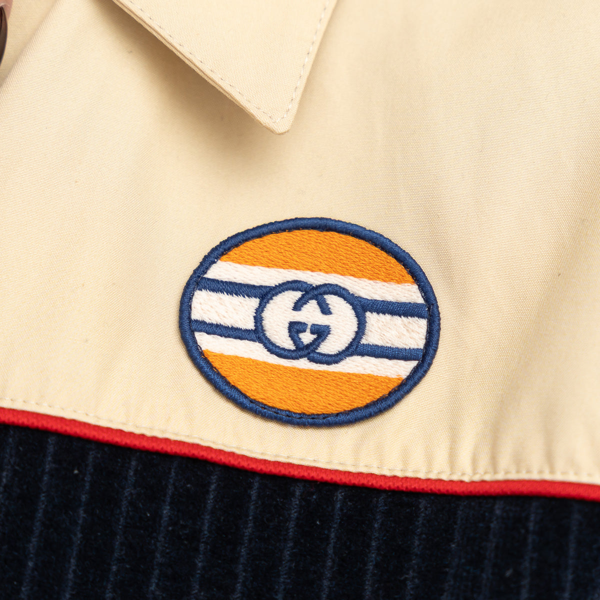 Gucci Beige Cotton and Navy Corduroy Bomber Jacket Size S