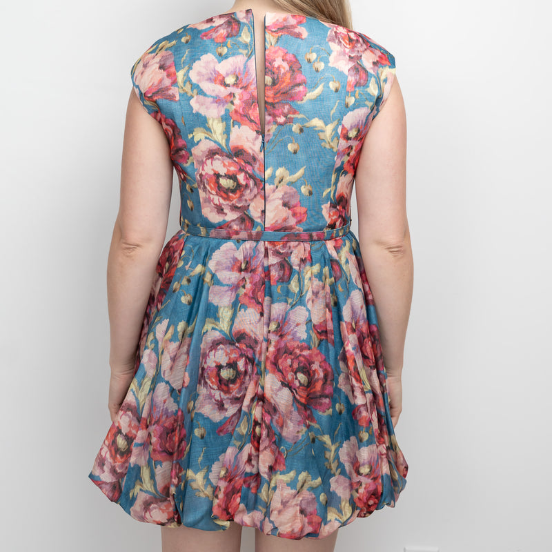 Zimmerman Blue and Pink Multicolour Linen and Silk Floral Dress Size 3