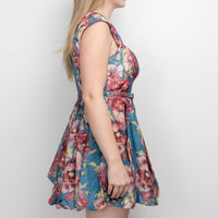 Zimmerman Blue and Pink Multicolour Linen and Silk Floral Dress Size 3