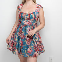 Zimmerman Blue and Pink Multicolour Linen and Silk Floral Dress Size 3