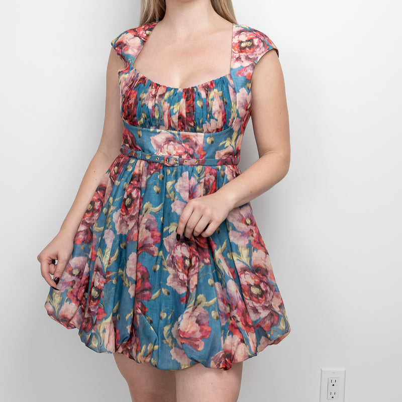 Zimmerman Blue and Pink Multicolour Linen and Silk Floral Dress Size 3