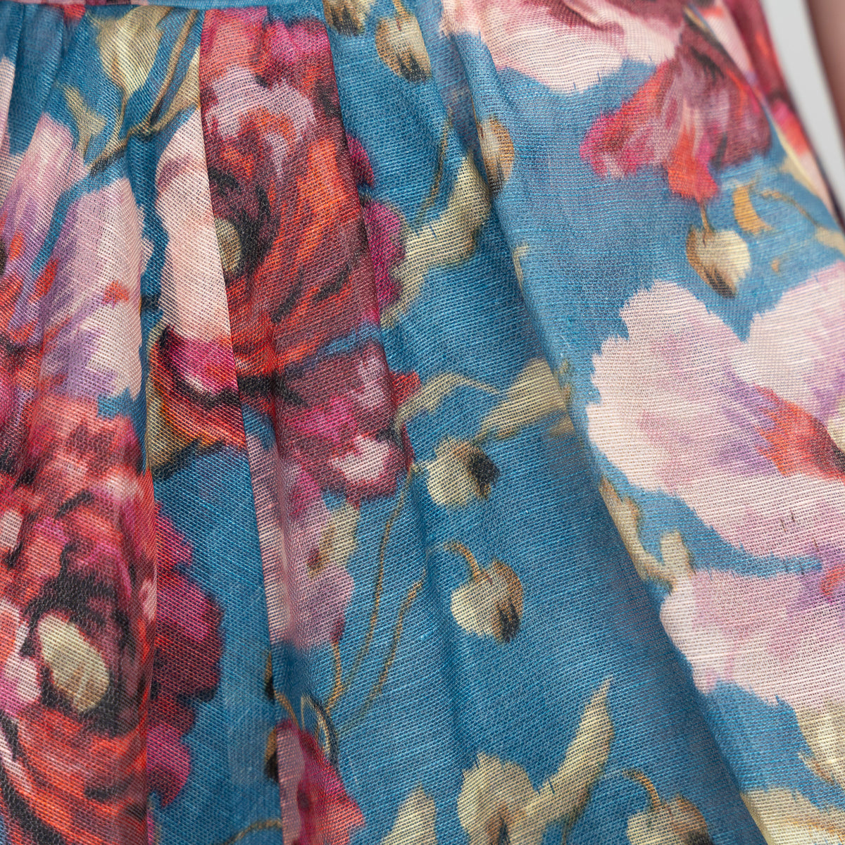 Zimmerman Blue and Pink Multicolour Linen and Silk Floral Dress Size 3