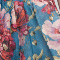 Zimmerman Blue and Pink Multicolour Linen and Silk Floral Dress Size 3