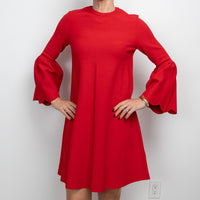 Valentino Red Long Scalloped Sleeved Dress Size M