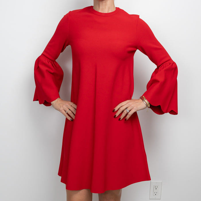 Valentino Red Long Scalloped Sleeved Dress Size M