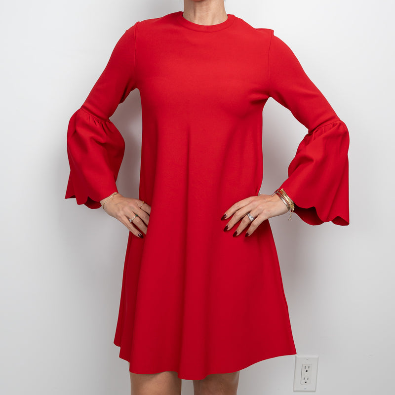 Valentino Red Long Scalloped Sleeved Dress Size M