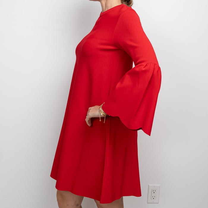 Valentino Red Long Scalloped Sleeved Dress Size M