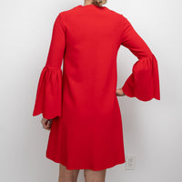 Valentino Red Long Scalloped Sleeved Dress Size M