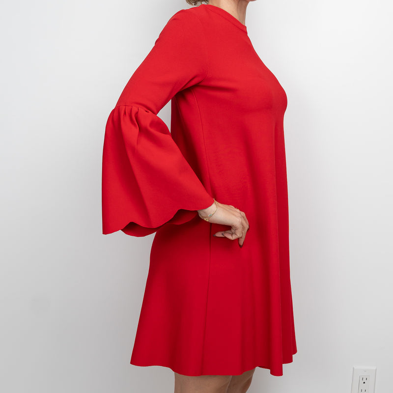 Valentino Red Long Scalloped Sleeved Dress Size M