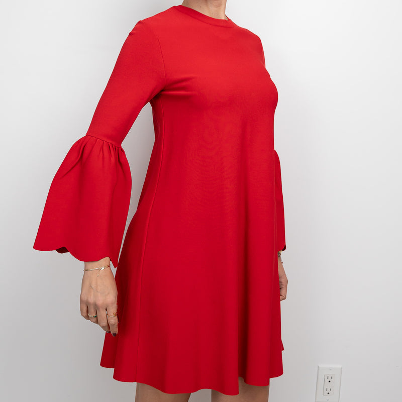 Valentino Red Long Scalloped Sleeved Dress Size M