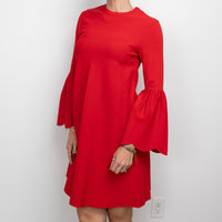 Valentino Red Long Scalloped Sleeved Dress Size M