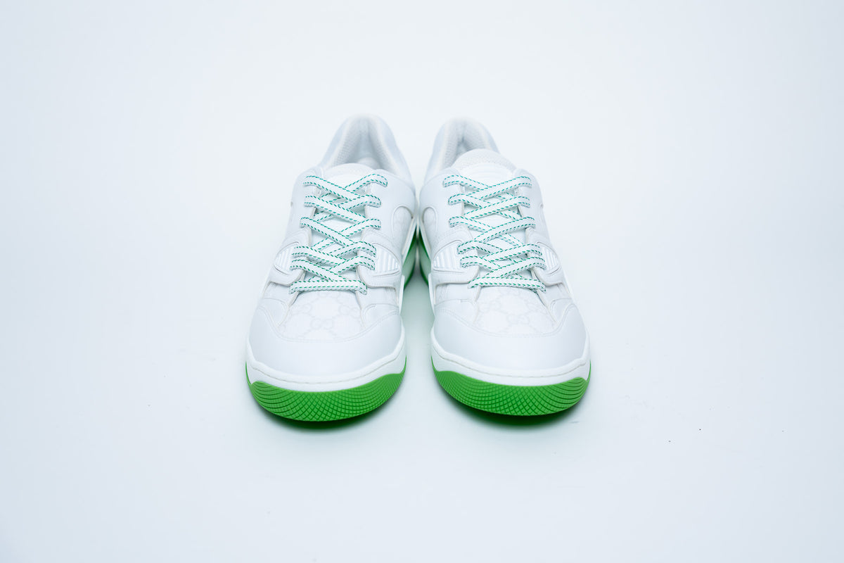 Gucci White Low-Top Sneakers with Neon Green Details Size 41