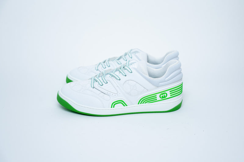 Gucci White Low-Top Sneakers with Neon Green Details Size 41
