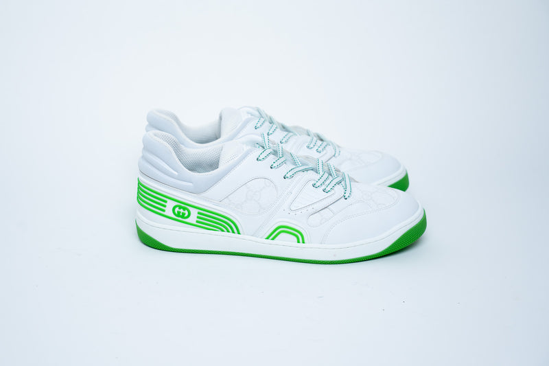Gucci White Low-Top Sneakers with Neon Green Details Size 41