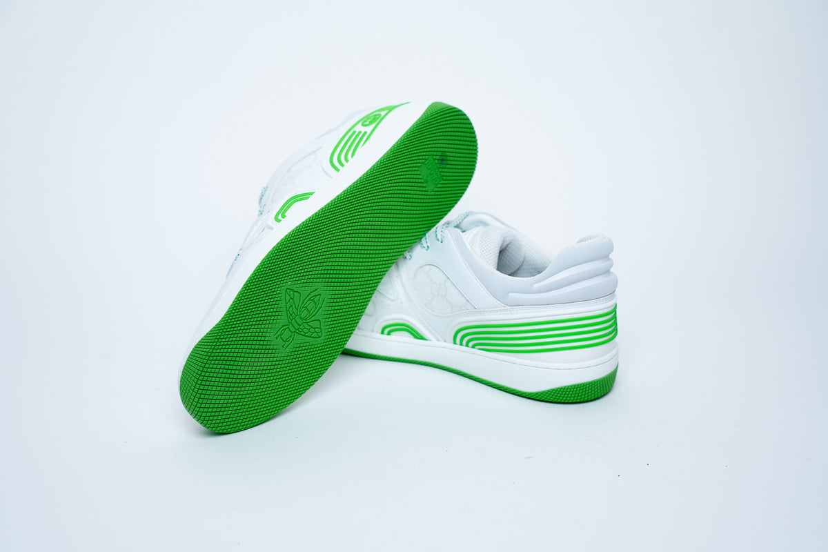Gucci White Low-Top Sneakers with Neon Green Details Size 41