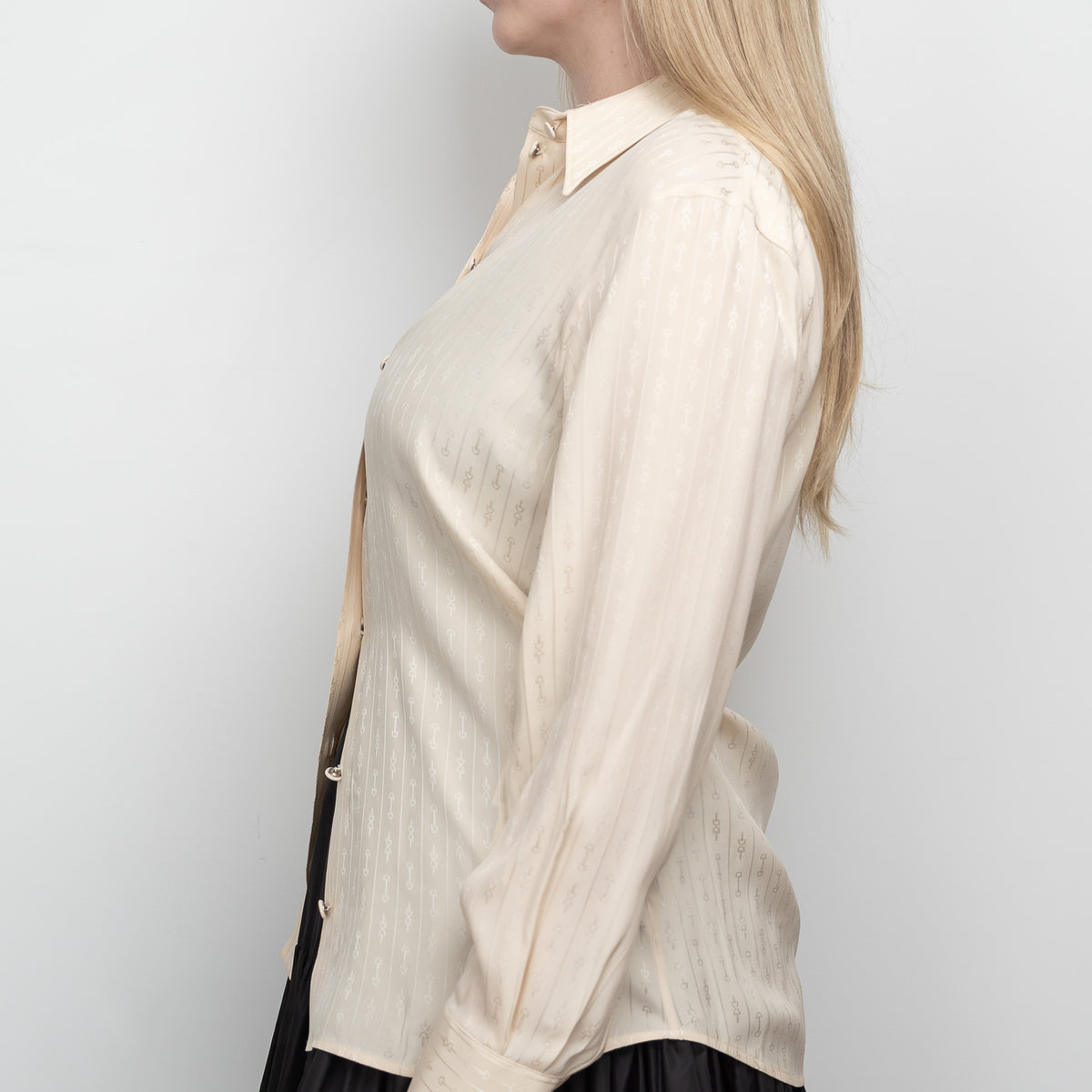 Gucci Cream Silk Horse Bit Motif Button Up Size 42