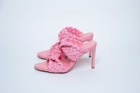 Bottega Veneta Woven Raffia Pink Heeled Sandals Size 39.5