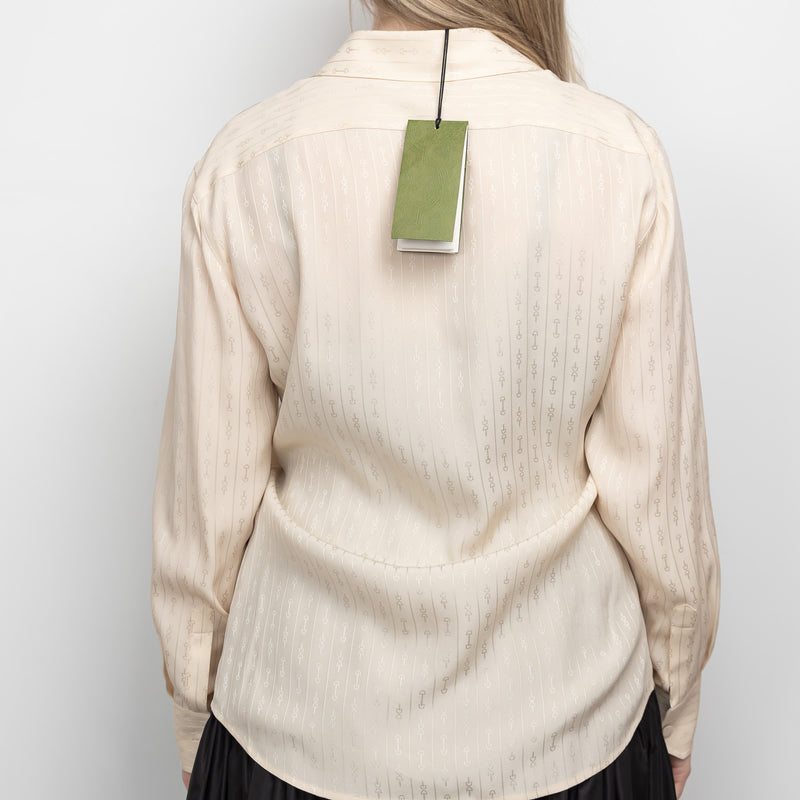 Gucci Cream Silk Horse Bit Motif Button Up Size 42