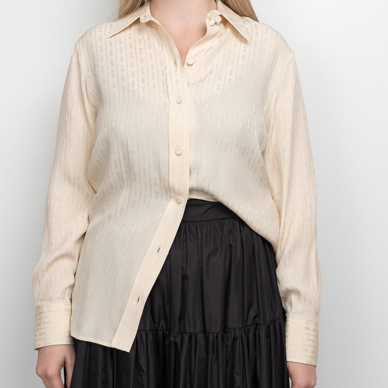 Gucci Cream Silk Horse Bit Motif Button Up Size 42