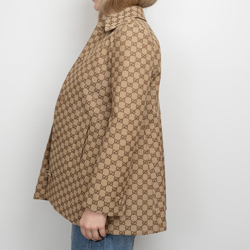 Gucci Beige GG Supreme Monogram Canvas Long Jacket Size 40