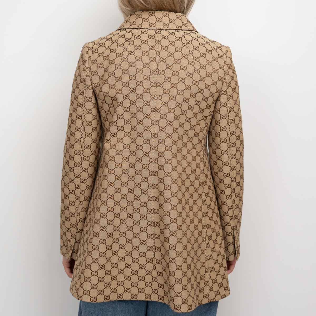 Gucci Beige GG Supreme Monogram Canvas Long Jacket Size 40