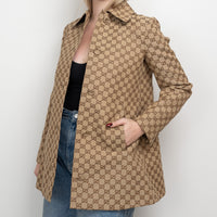 Gucci Beige GG Supreme Monogram Canvas Long Jacket Size 40