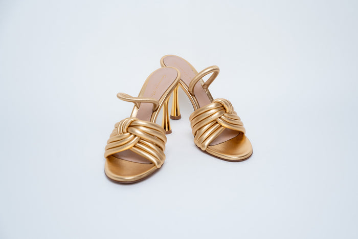 Gianvito Rossi Brushed Gold Leather Heeled Sandals Size 40