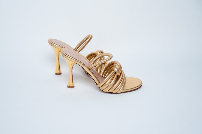 Gianvito Rossi Brushed Gold Leather Heeled Sandals Size 40