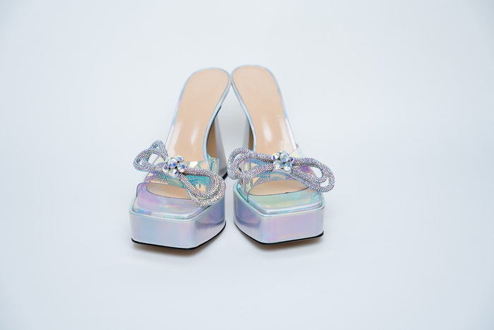 Mach & Mach Iridescent Platform Sandals with Embellished Bow Size 40
