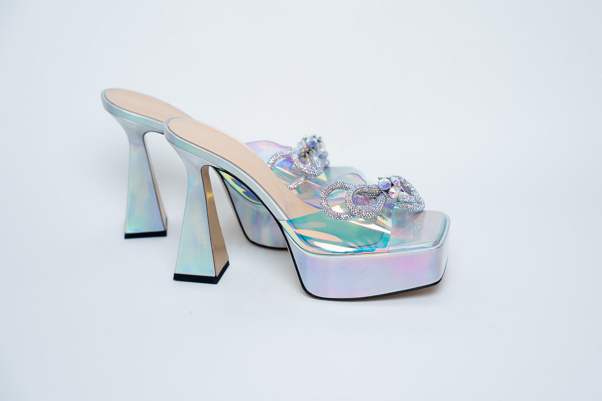 Mach & Mach Iridescent Platform Sandals with Embellished Bow Size 40