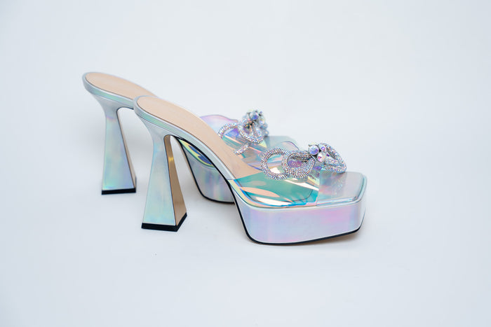 Mach & Mach Iridescent Platform Sandals with Embellished Bow Size 40