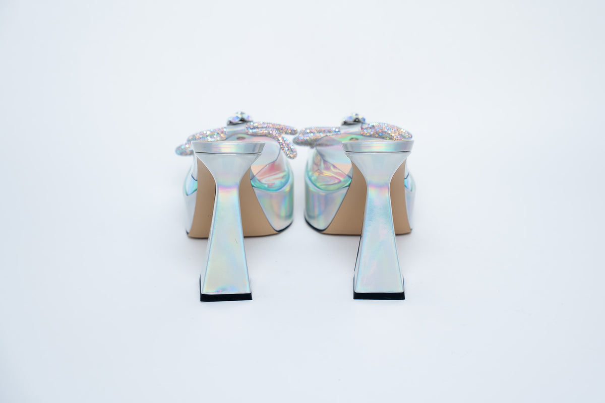 Mach & Mach Iridescent Platform Sandals with Embellished Bow Size 40