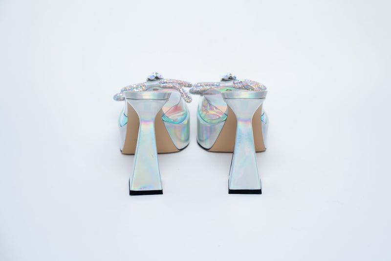 Mach & Mach Iridescent Platform Sandals with Embellished Bow Size 40