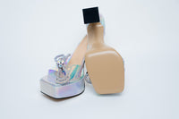 Mach & Mach Iridescent Platform Sandals with Embellished Bow Size 40