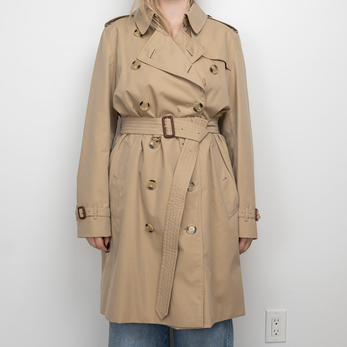 Burberry Beige Cotton Belted Trench Coat Size 14