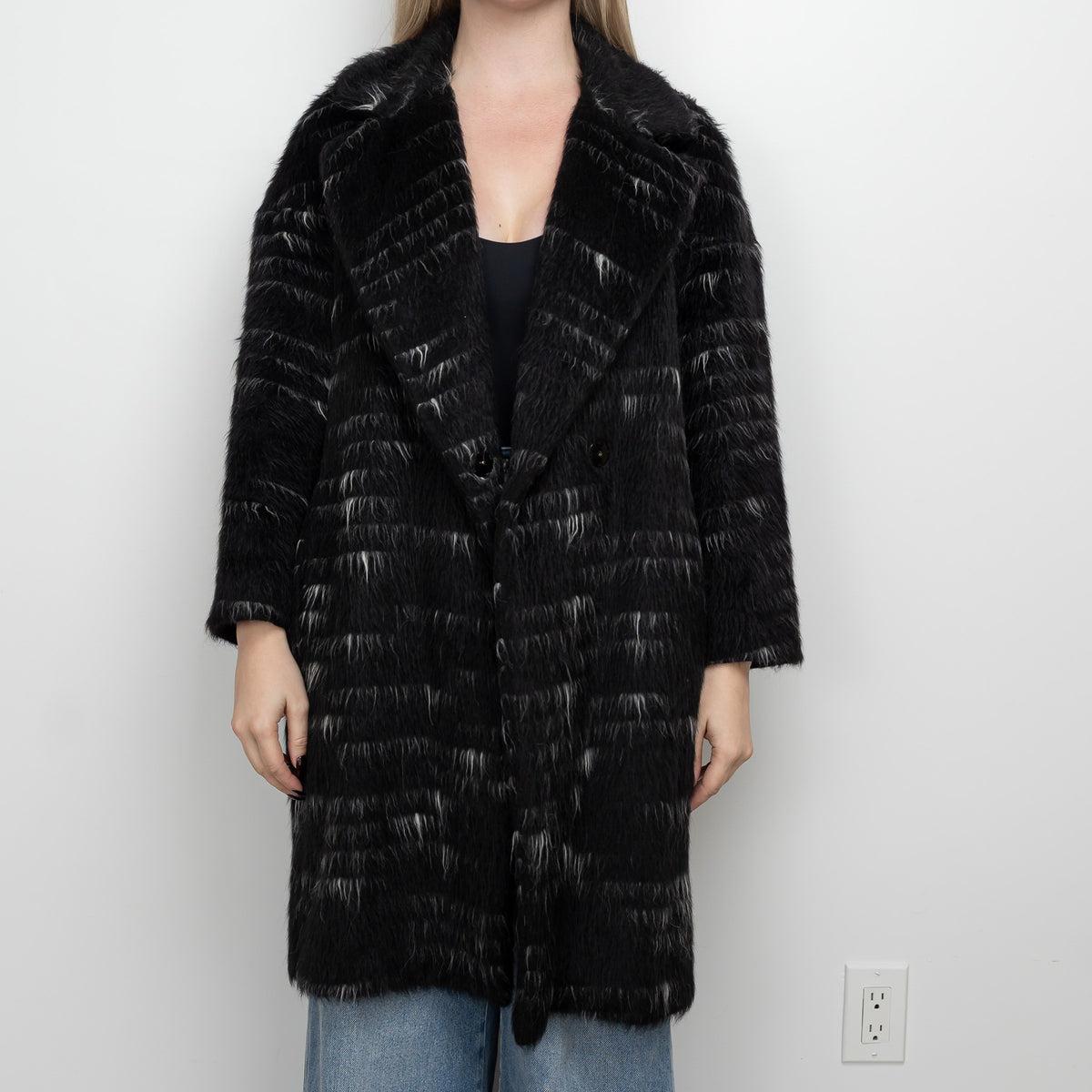 Sportmax Black Alpaca Wool Long Coat Size 8