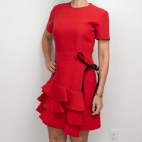 Louis Vuitton Red Dress with Gathers and Tie Detail Size 38