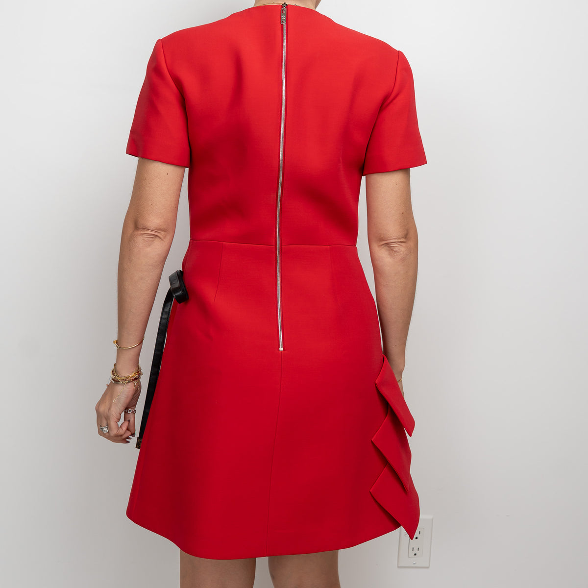 Louis Vuitton Red Dress with Gathers and Tie Detail Size 38