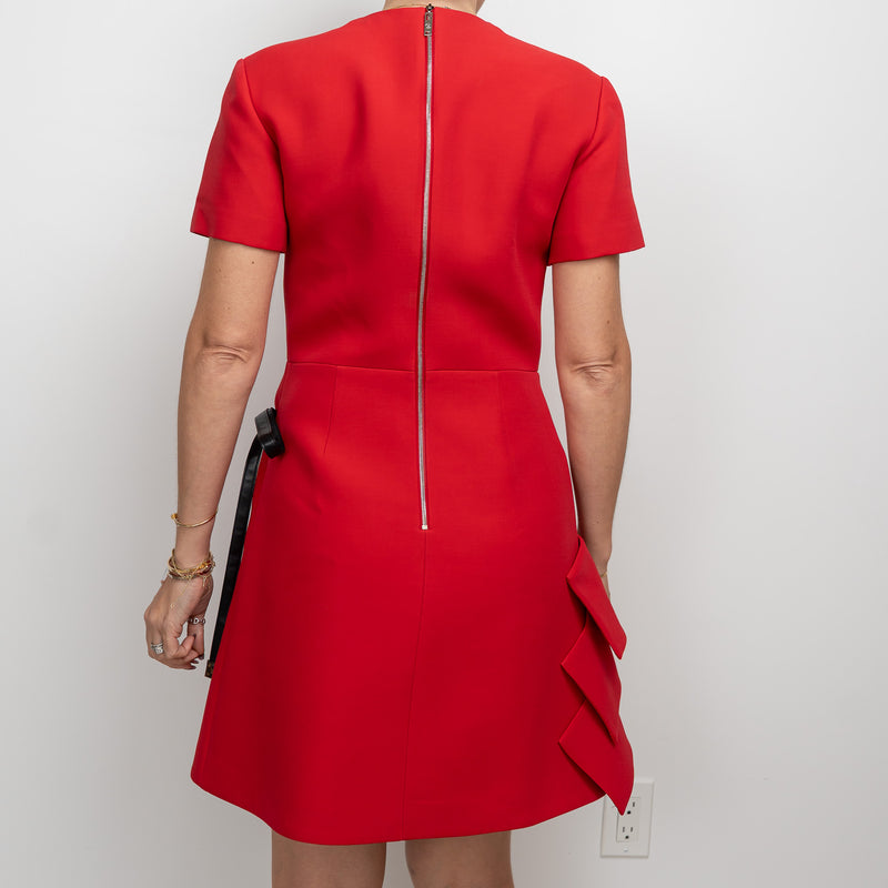 Louis Vuitton Red Dress with Gathers and Tie Detail Size 38