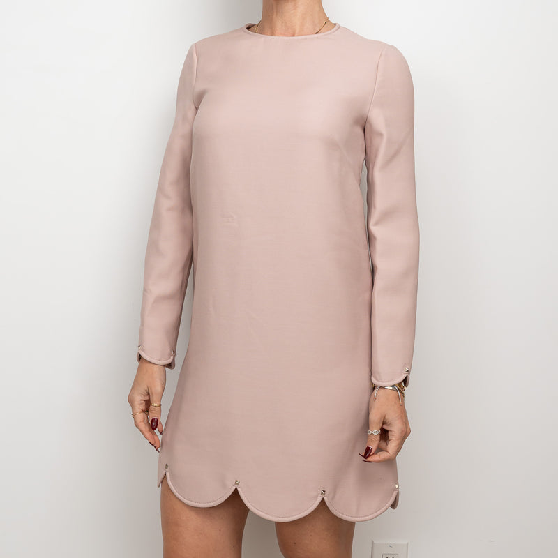 Valentino Beige Dress With Scalloped Hem and Rockstud Details Size 6